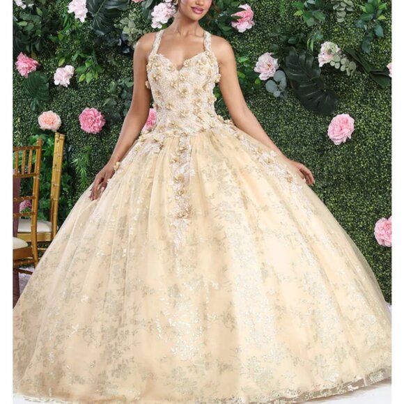 COPY - Formal Ball Gown.Prom Quinceanera Sweet 16 formal dress,gold,silver,pink - Picture 1 of 7